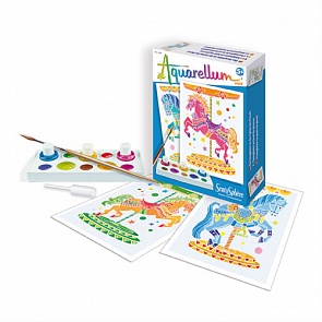 Набор раскрасок и акварельных красок - Лошади, 2 картинки (SentoSpherE, 6005k)